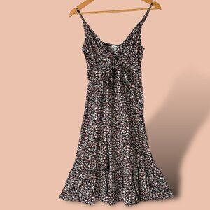 AUW Black Floral Aline Size Medium Dress Sweetheart‎ Neckline Ditzy Floral